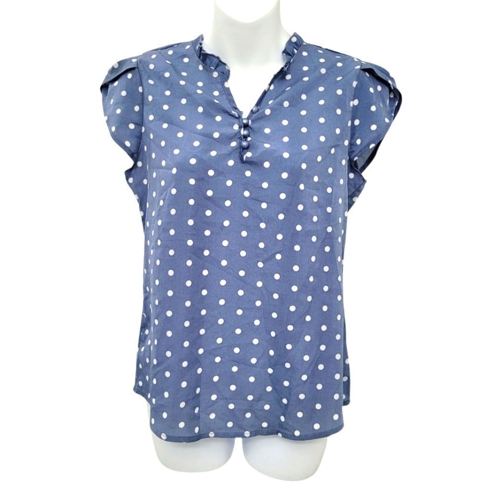2/$20 Shein Blue & White Polka Dots Top Blouse Size: Small